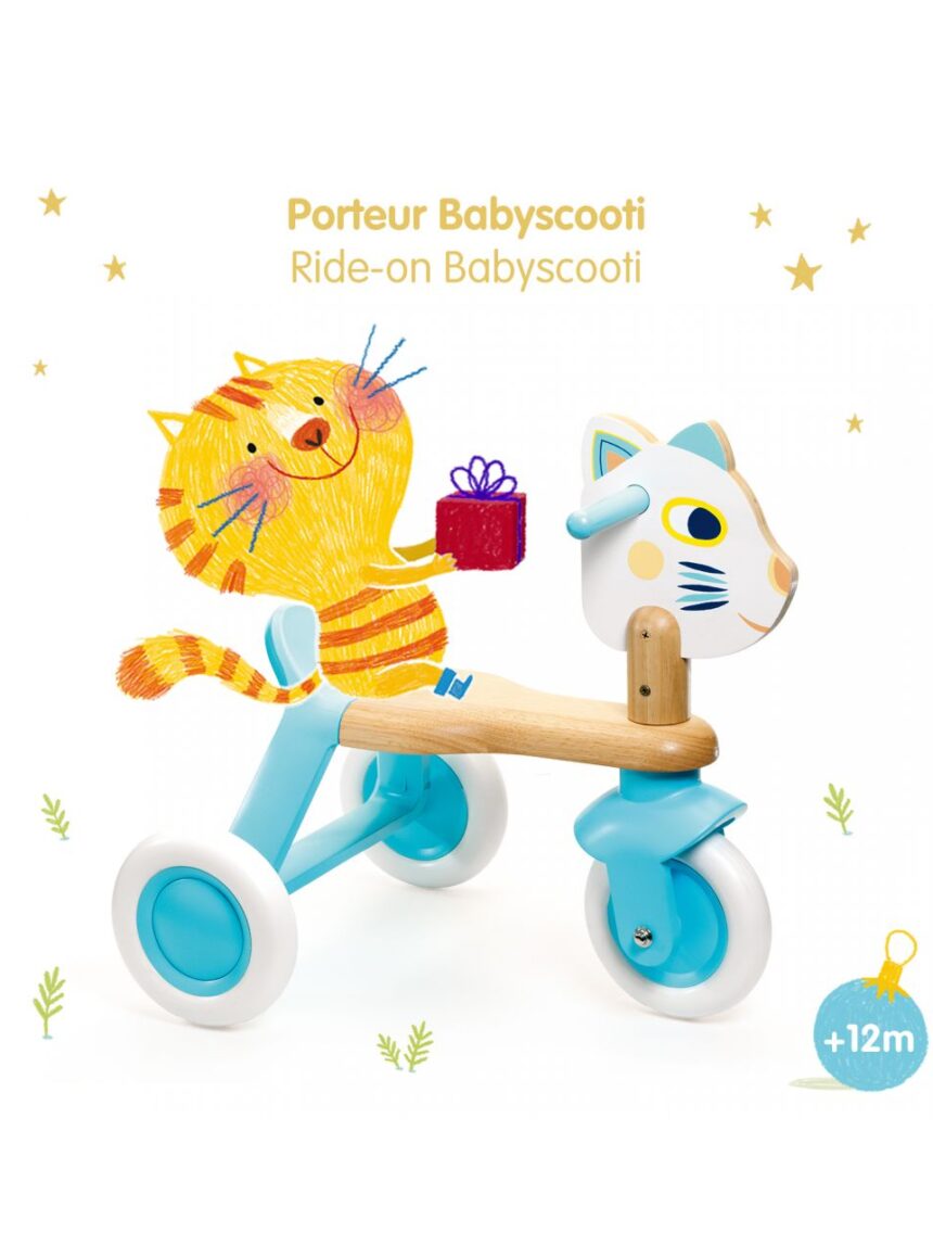 Triciclo gattino babyscooti in legno - djeco - Djeco