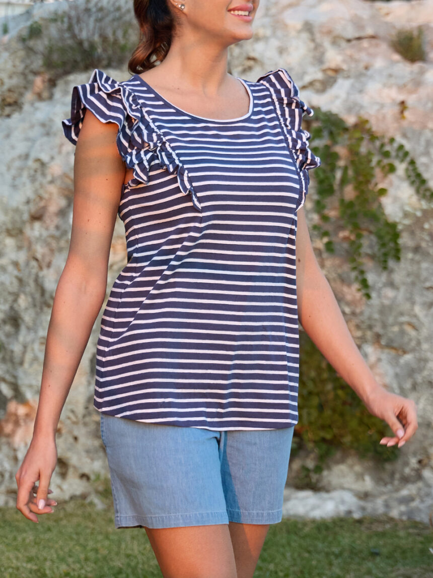 T-shirt allattamento a righe blu e bianche - Prénatal