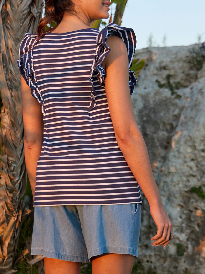 T-shirt allattamento a righe blu e bianche - Prénatal